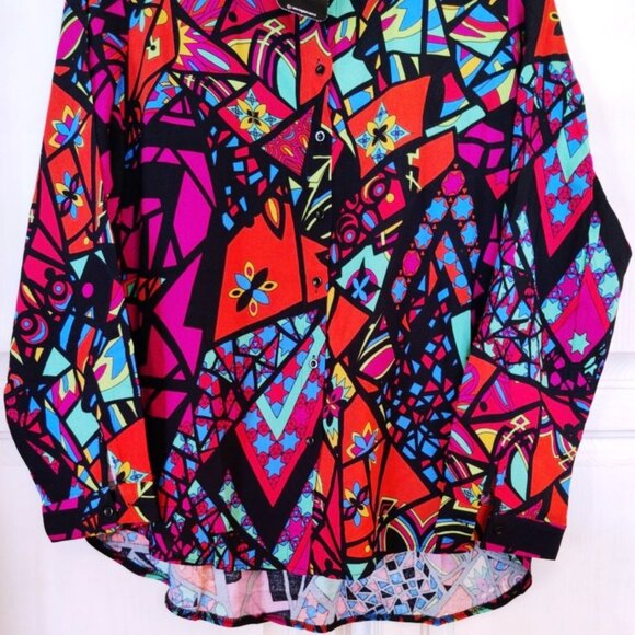 Big Dart Long Sleeve Button Down Blouse in 90s Graphic Design, Sz Large, NWT - Picture 9 of 15